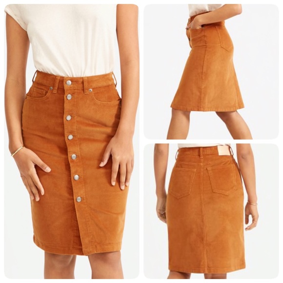 Everlane Dresses & Skirts - NWOT Everlane Brown Corduroy Button Front Skirt - 31